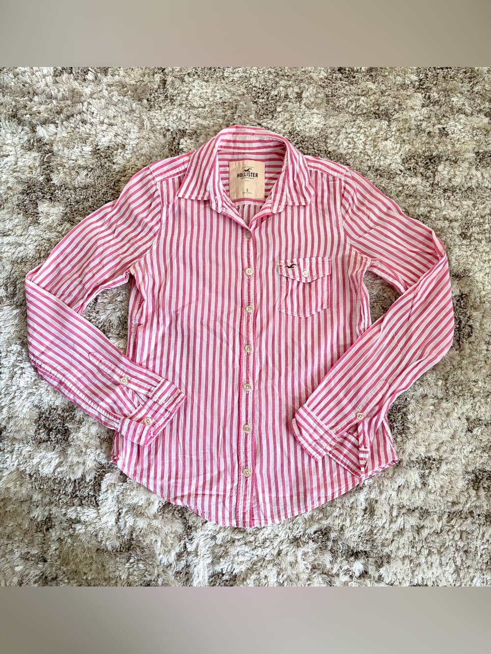 Hollister Womens Pink & White Stripe Button-Down Shirt Size Small